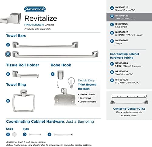 Amerock BH3603426 | Chrome Towel Bar | 24 inch (610 mm) Center-to-Center Towel Rack | Revitalize | Bathroom Towel Holder | Bathroom Hardware | Bath Accessories
