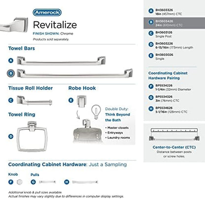 Amerock BH3603426 | Chrome Towel Bar | 24 inch (610 mm) Center-to-Center Towel Rack | Revitalize | Bathroom Towel Holder | Bathroom Hardware | Bath Accessories