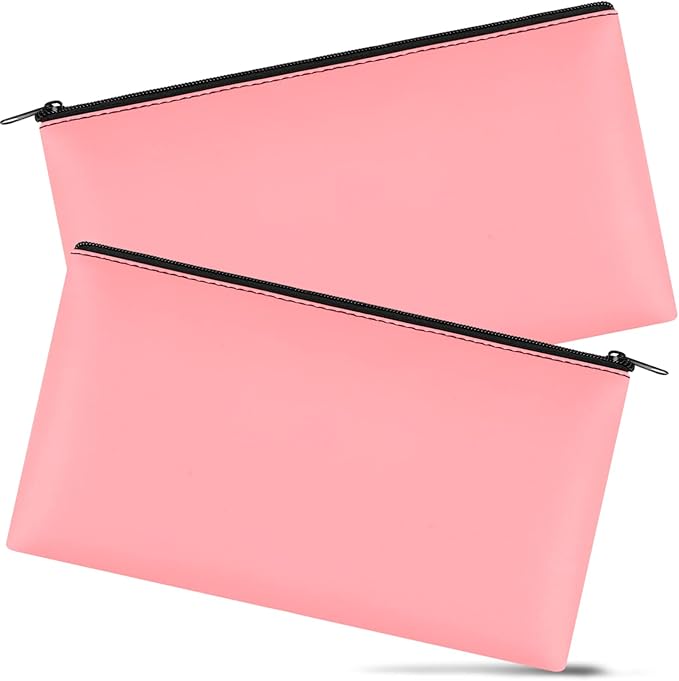 2 Pieces Money Bags with Zipper, 11x6.1 inch Money Pouch, Bank Bag, Cash Bag, Check Wallet, Cosmetics(pink)