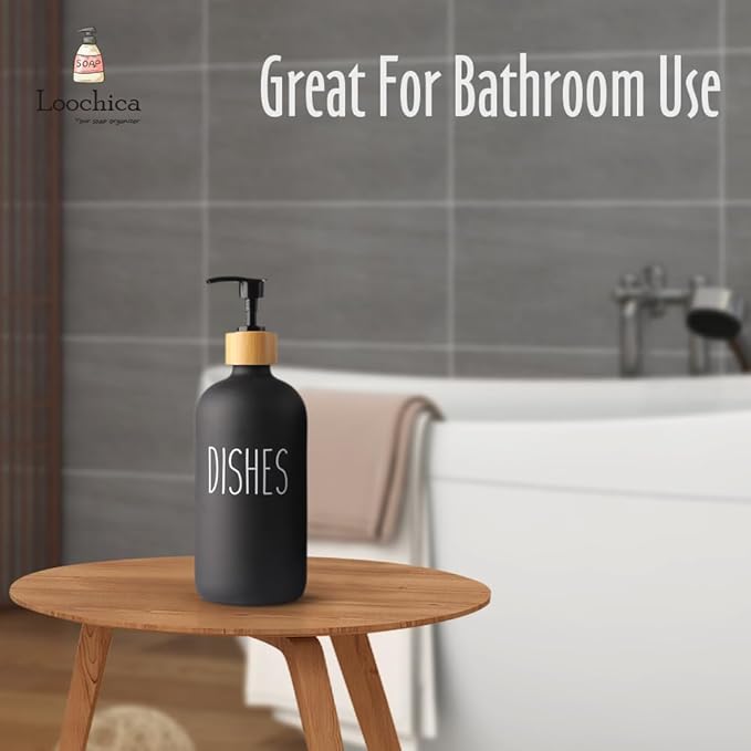 LOOCHICA Black Glass Kitchen Soap Dispenser, Detergent Dispenser or Dish Soap