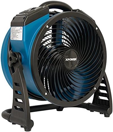 XPOWER P-26AR Industrial Axial Air Mover, Blower, Fan with Build-in Power Outlets for Water Damage Restoration, Home and Plumbing Use - 1 Amp, 1300 CFM, 4 Speeds , Blue