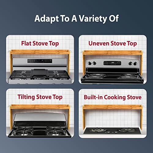 IIIOIIIA Bamboo Over the Stove Spice Shelf for Kitchen, 31.5" Spice Rack Organizer Shelf with 6 hooks, 11.4" Height Extra Storage Countertop, Easy to Assemble
