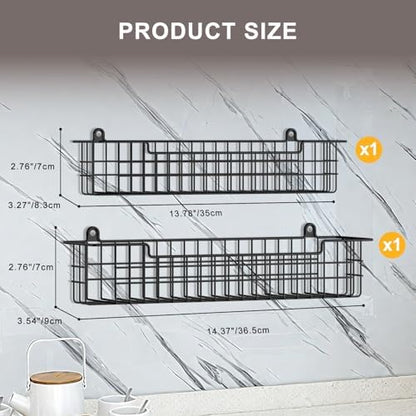 Wall Mounted Spice Rack Organizer, 2 Pack, Black