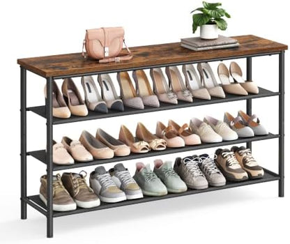 VASAGLE 4-Tier Shoe Rack, 15-18 Pairs, Steel Frame