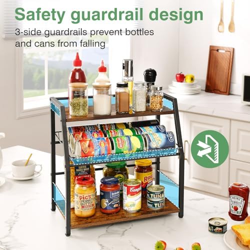 Kitchen Countertop Organizer, 3 Tiers Snack Organizer Wooden Candy Display Stand Coffee Station Organizer, Counter Storage for Soda Cans Condiment Tea, for Pantry Office