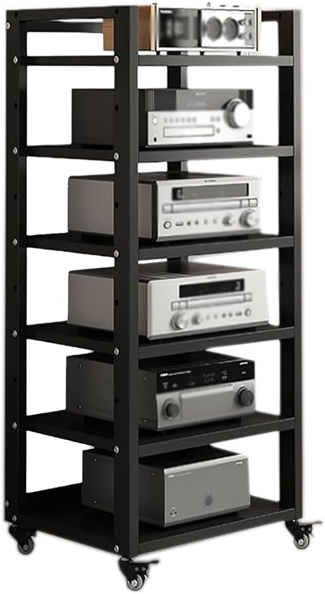 Dernoing 6 Tier Audio Rack Tower, CD Record Player Stereo Receiver AV Equipment