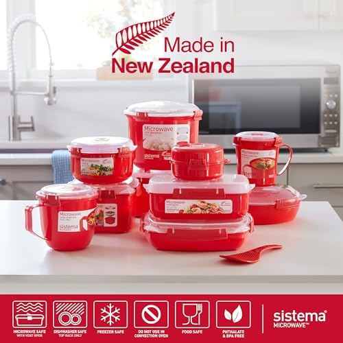 Sistema Microwave Containers | Soup Mug, Porridge Bowl & Noodle Bowl | Food Containers With Steam Release Vents | BPA-Free | Red | 3 Count