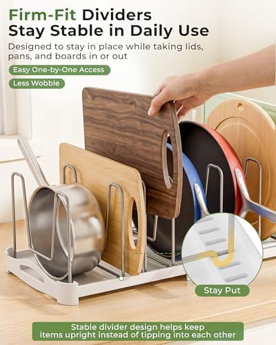 EVERIE Adjustable Cabinet Organizer for Pot Lids, Bakeware, Cookie Sheets & Cutting Boards, Upright Storage Rack for Kitchen Cabinet, Stable Dividers, 9.7" Deep, 12.6" to 21.5" Wide, GS02SS