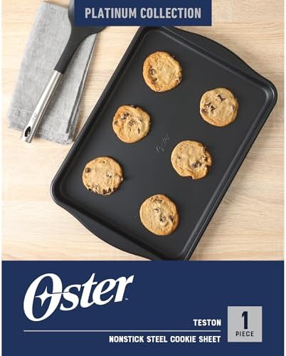 Oster Teston 15 x 10 Inch Cookie Baking Sheet, Nonstick Carbon Steel Bakeware Pan, Matte Black, PFAS-Free, Warp-Resistant, Oven-Safe