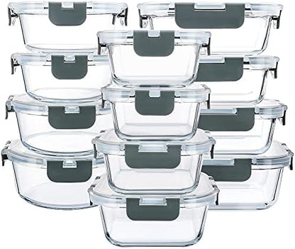 M MCIRCO 24 Piece Glass Food Storage Containers with Lids,Gray