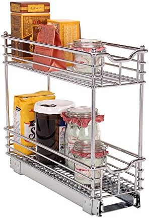 Household Essentials Glidez 2‑Tier Multipurpose Chrome‑Plated Steel Pull‑Out/Slide‑Out Under Cabinet Organizer, Chrome Finish