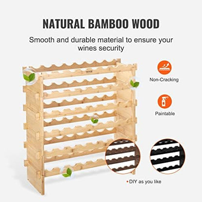 VEVOR 8-Tier 72 Bottles Stackable Modular Wine Rack, Freestanding Wines Holder Display Shelf, Solid Bamboo Wood Storage Racks, Wobble-Free Shelves for Kitchens, Dining Rooms, Cellars, Natural Color