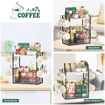 EsLuker.ly Coffee Mug Cup Holder Tree Bar Station Organizer, 2 Tier White