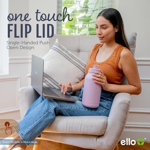 Ello Hydra 64oz Half Gallon Water Jug with Handle and Motivational Time Markers for All Day Hydration, Plastic Reusable Water Bottle with Straw and Locking, Leak Proof Lid, BPA Free, Celeste