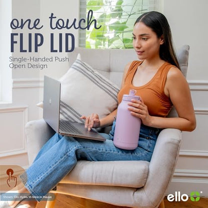 Ello Hydra 64oz Half Gallon Water Jug with Handle and Motivational Time Markers for All Day Hydration, Plastic Reusable Water Bottle with Straw and Locking, Leak Proof Lid, BPA Free, Celeste