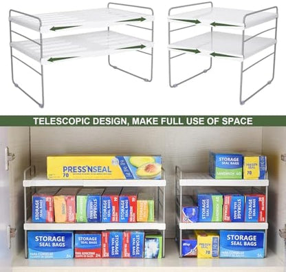 Pantry Organization and Storage for Kitchen - Expandable Kitchen Wrap Box Organizer Rack, Foil Organizer for Cabinet & Counter, Height & Width Adjustable Cupboard Storage Rack - (3 Tier 9.8 to 15.6"L)