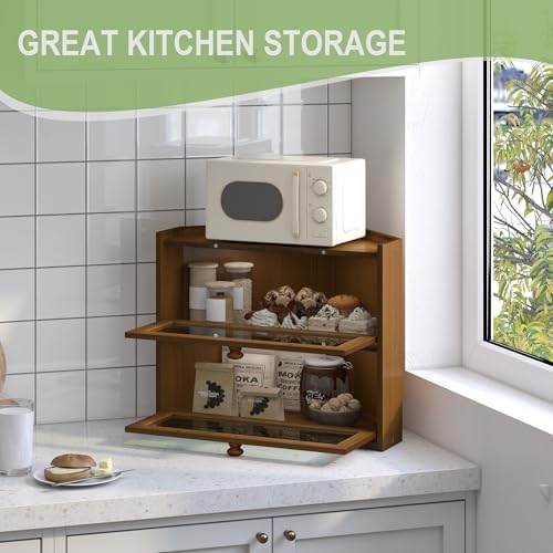 JANSNIMEN Corner Bread Box for Kitchen Countertop Bamboo Bread Holder Large