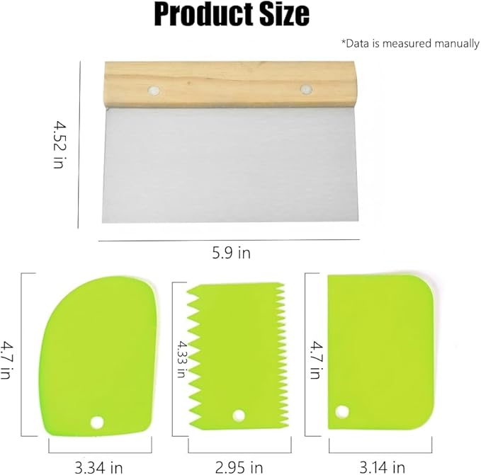 4 PCS Bench Scraper, Scraper Food Tool, Dough Scraper and Pastry Cutter
