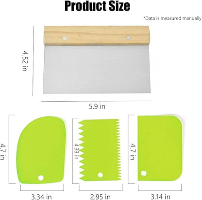 4 PCS Bench Scraper, Scraper Food Tool, Dough Scraper and Pastry Cutter