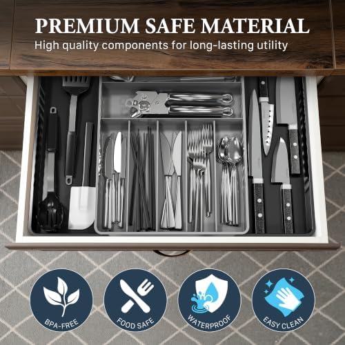 Simple Houseware Expandable Kitchen Drawer Flatware Organizer, Black/Gray