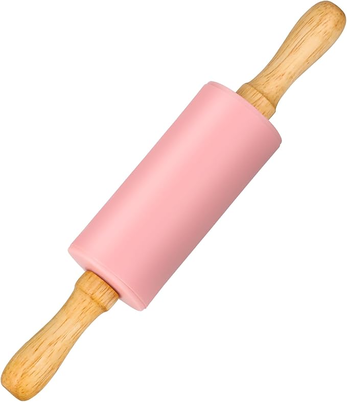 Mini Silicone Rolling Pin for Kids, Non-stick Surface Wood Handle, 9 Inch 1