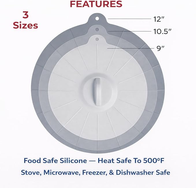 HIC Kitchen Cooking and Storage Lids, High-Heat Silicone