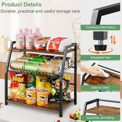 Kitchen Countertop Organizer, 3 Tiers Snack Organizer Wooden Candy Display Stand Coffee Station Organizer, Counter Storage for Soda Cans Condiment Tea, for Pantry Office