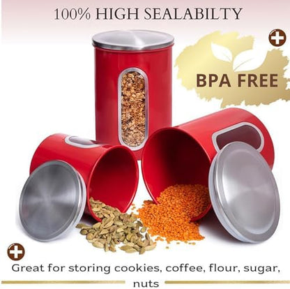 Mixpresso 3-Pcs Red Canisters Set for Kitchen Storage Airtight Jars