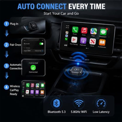 Wireless CarPlay Adapter for Chevrolet Equinox 2024-2026 SUV- Slim Mini USB Design with Type-C Extension for Stable Zero-Latency Connection