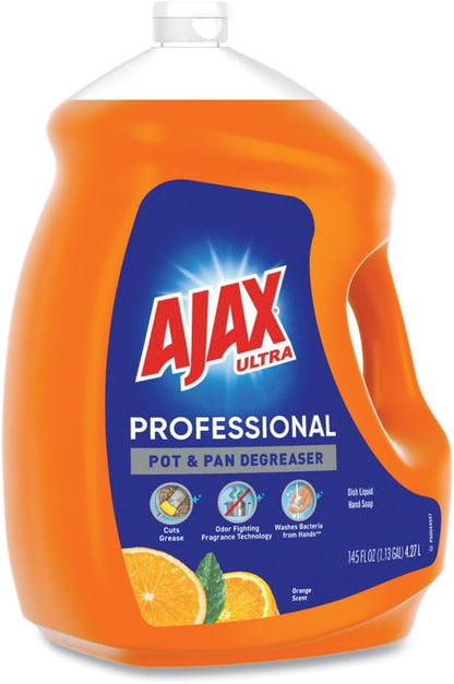 Ajax Ultra Professional Liquid Dish Soap Refill, Orange Scent, 145 fl oz | 4x Grease and Stain Fighting, Dish Detergent, Gentle on Hands, Stuck-On Food Remover, Dishwashing Liquid, Easy-Flip Cap,