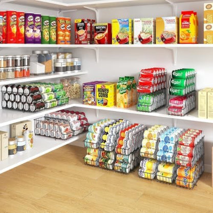 6 Pack Can Storage Organizer for Pantry, Stackble Lengthen Can Holder Rack，Max Can Dispensers & Canned Goods Organizer Baskets For Various Soup Soda Canned Food Drinks, Hold More 66 Cans, Black