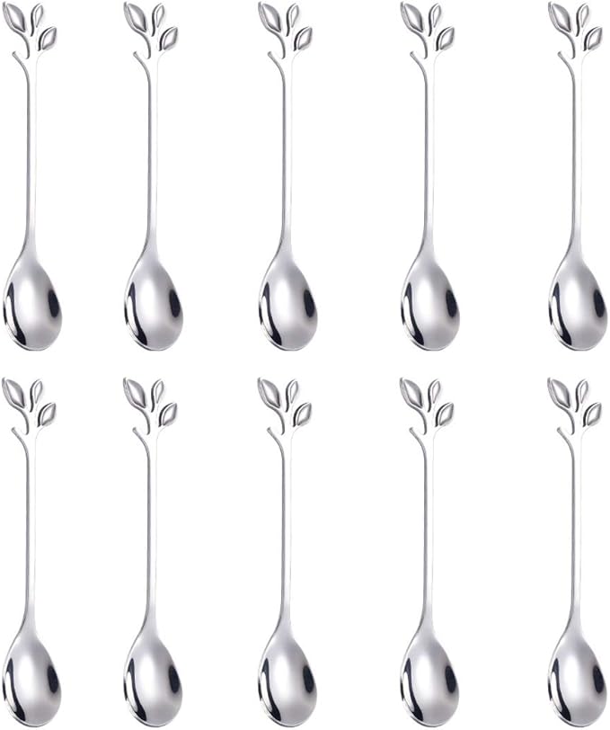 AnSaw Elegant Silver Leaf Coffee Spoons