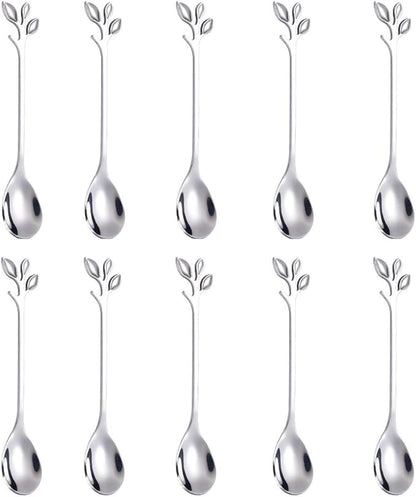 AnSaw Elegant Silver Leaf Coffee Spoons