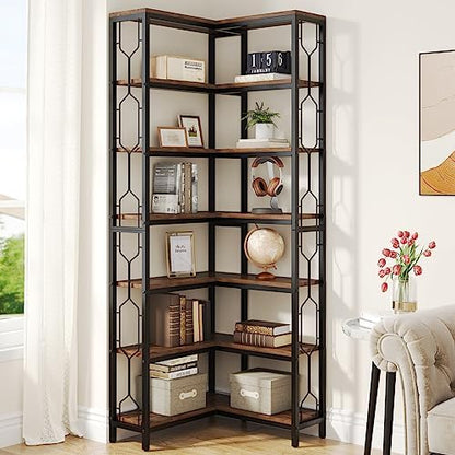 Tribesigns Corner Shelf, 7-Tier Industrial Corner Bookshelf and Bookcase
