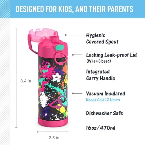 THERMOS FUNTAINER Water Bottle with Spout, 16oz, Graffiti Girl