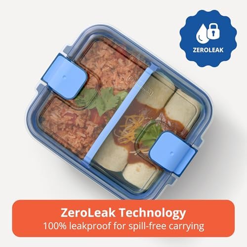 Rubbermaid Pack & Go Microwavable Set With Two 1.35 L Container with Divider Insert and Two 360 mL Round Containers, Leakproof Meal Prep Containers