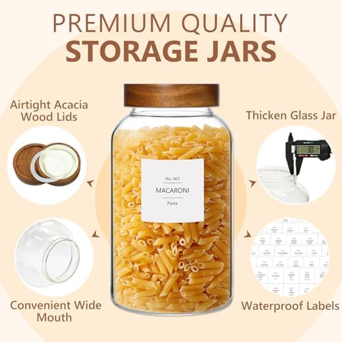 KEYWING 88oz Glass Jars w/Acacia Lids for Flour & Sugar Storage Containers