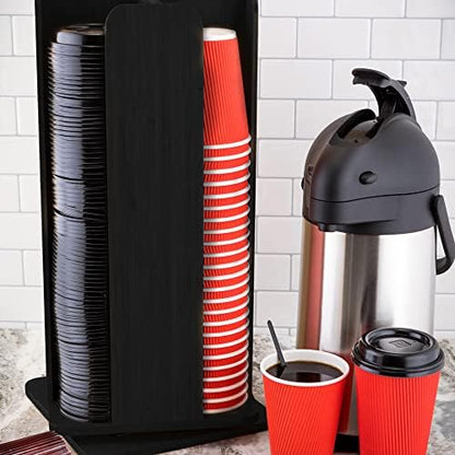 Restaurantware Restpresso 9 x 18 Inch Coffee Cup and Lid Organizer 1 Revolving Cup and Lid Holder - 4 Section Countertop Black Bamboo Cup and Lid Dispenser For Restaurants Homes or Offices