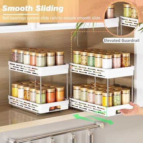 Pull Out Spice Rack Organizer for Cabinet, 2 Pack Widen Slide Out Spice Racks Organizer, Spice Cabinet Organizers, Cabinet Size Need:12'' Highx11'' Deepx6.75'' Wide,Hold 15 Spice Jar Each Tier-2Tier