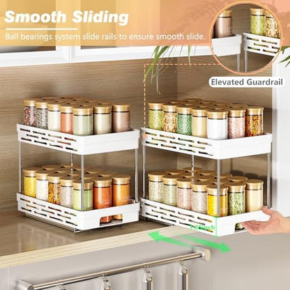 Pull Out Spice Rack Organizer for Cabinet, 2 Pack Widen Slide Out Spice Racks Organizer, Spice Cabinet Organizers, Cabinet Size Need:12'' Highx11'' Deepx6.75'' Wide,Hold 15 Spice Jar Each Tier-2Tier