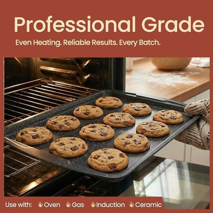 Gray Marble 10-Piece Bakeware Sets, Nonstick Carbon Steel Baking Sheet & Pans, Stackable Space-Saving Bakeware, Dishwasher Safe, Stain-resistant, PFOAPFOSPTFE Free, Oven Safe Up To 450°F (230°C)