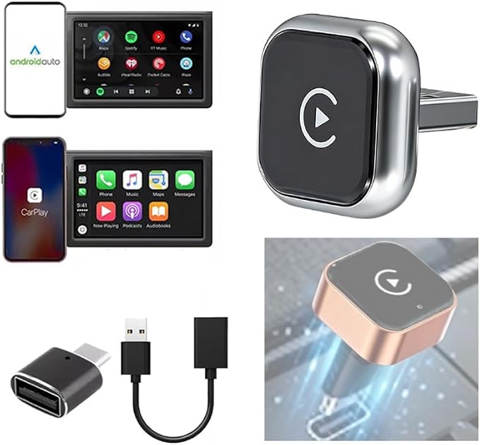 Wireless CarPlay & Android Auto Adapter for Citroen C3‑XR 2017-2022,Ultra Mini Dongle Converts Easy Setup Plug and Play,Silver