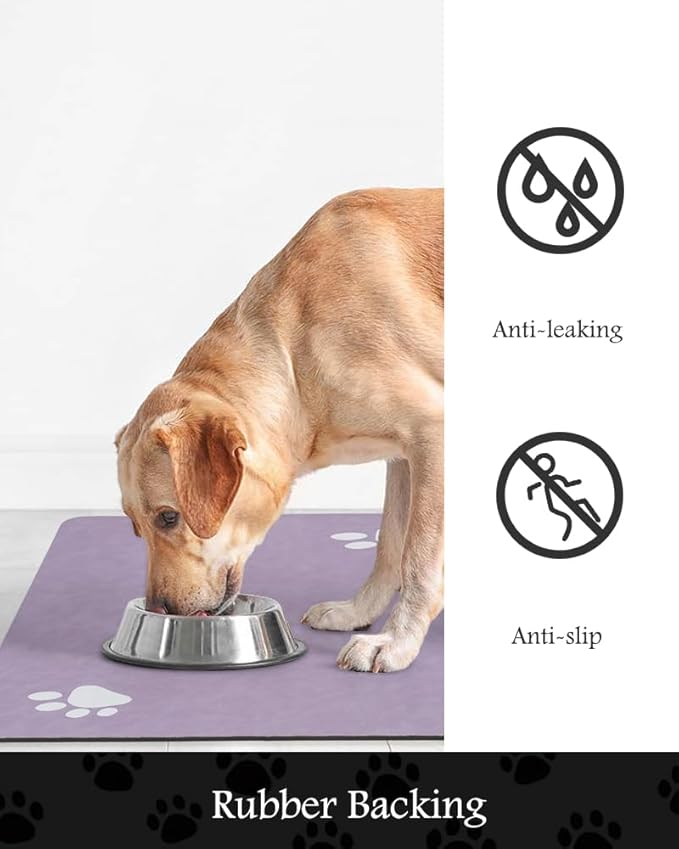 Pet Feeding Mat-Absorbent Dog Mat for Food and Water Bowl-No Stains Quick Dry Water Dispenser Mat-Dog Accessories Pet Supplies-Bowl for Messy Drinkers（Purple,17"x34"