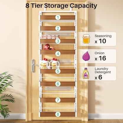 SNTD 8 Tiers Wooden Over the Door Organizer, 17" W x 6" D x 69" H, Walnut