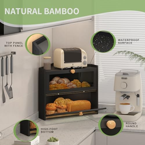 JANSNIMEN Corner Bread Box for Kitchen Countertop Bamboo Bread Holder