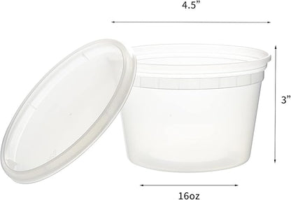 [48Set - 16oz.] Plastic Deli Food Storage Containers With Plastic Lids, Disposable togo containers for soup, Meal Prep, Slime | BPA Free | Stackable | Leakproof | Microwave | Dishwasher | Freezer Safe
