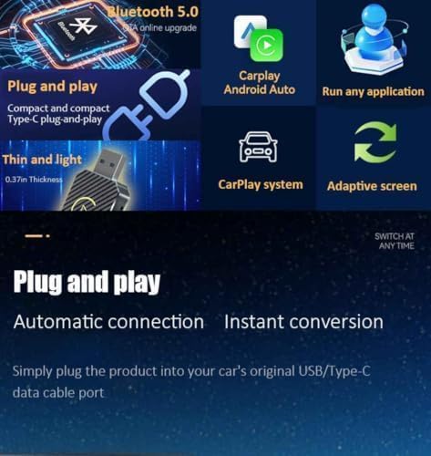 Wireless CarPlay Adapter 2-in-1 for Toyota Camry Business/Dynamic/Executive, USB Design Plug and Play Bluetooth Fast Connection Car Accessories