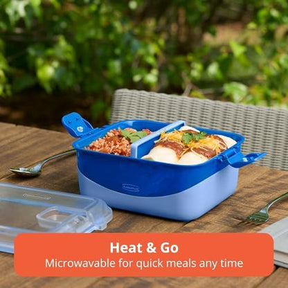 Rubbermaid Pack & Go 1.35L Divided Rectangle Microwaveable Containers, 2-Pack, 100% Leakproof Meal Prep Containers, Dishwasher-Safe and Microwave-Safe