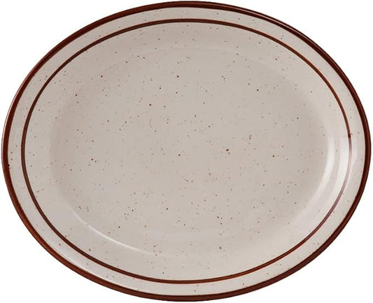 Tuxton China TBS-012 Platter, 9-1/2" x 7-1/2", Oval, Narrow Rim, Microwave and Dishwasher Safe, Oven Proof, Fully Vitrified, Ceramic, Bahamas, Pack of 24