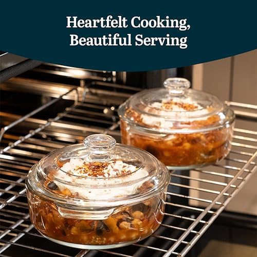 Libbey Baker's Basics 2 Piece Glass Dishes with Lids - Elegant Casserole Dishes for Oven with Lids - Versatile Baking Dish to Store Leftovers & More